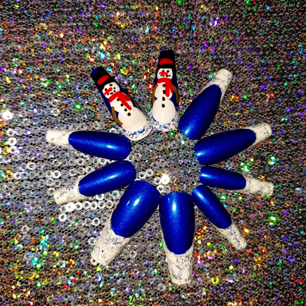 Metalic Blue Frosty tips with Frosty Him Self Press-on Nails